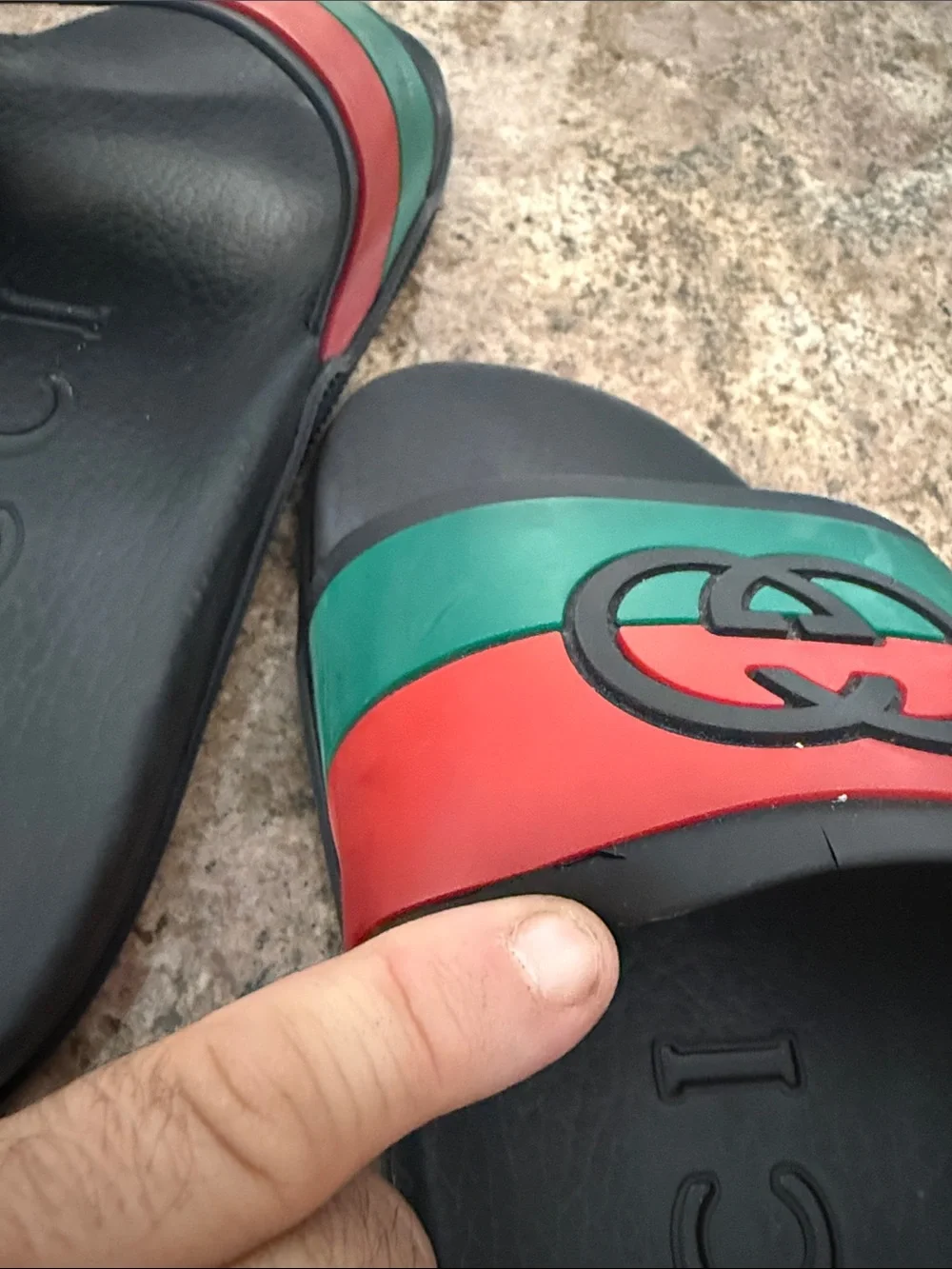 Gucci Black Slides with Red and Green Web Stripe Size 8 *Damaged*